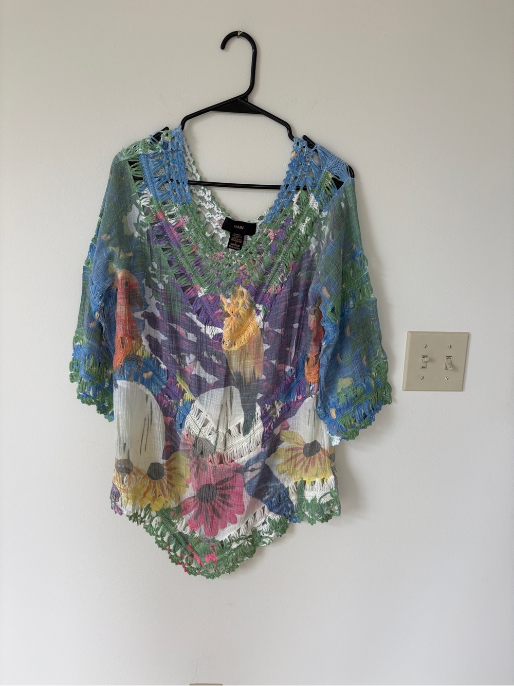 Crochet-Trim Floral Sheer Tunic in Multicolor